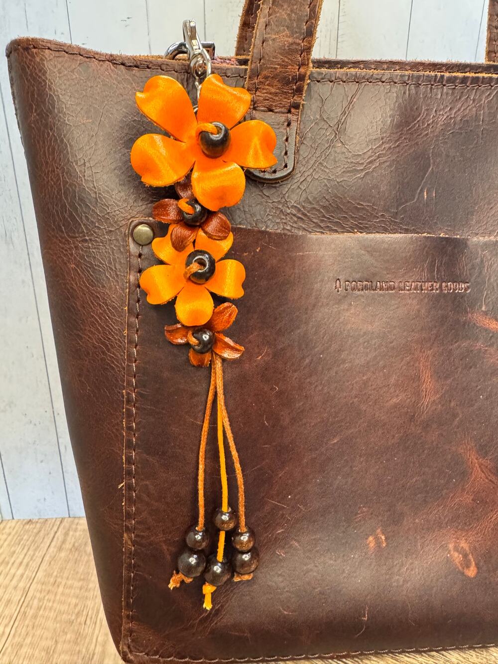 Plumeria Flower Bag Charm Genuine Leather Flower Bag Charm Orange Flower Charm